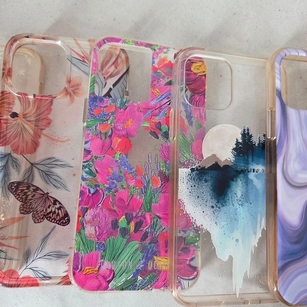 Lot Of 7 Iphone 12 Cases Bundle Bulk Colorful Variety Art Snowman Butterfly Moon